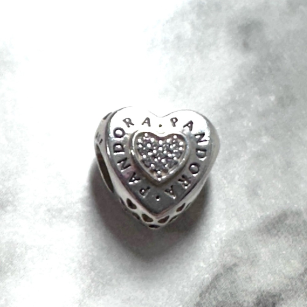 Pandora Sterling Silver Heart Pavé Logo Charm